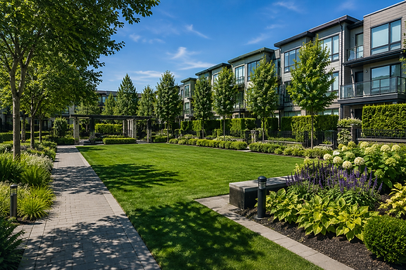 Professional landscape maintenance at a commercial property