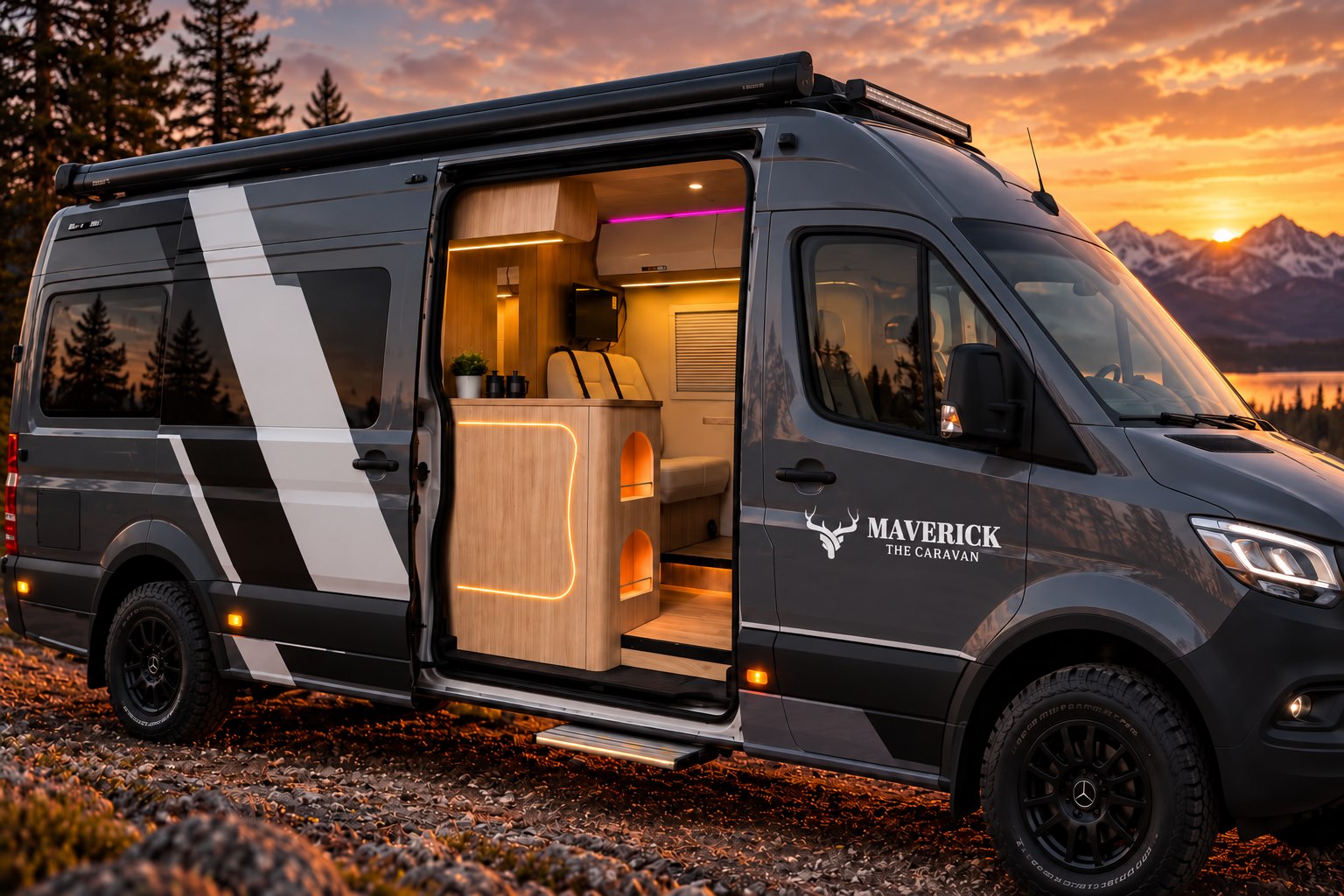 MK-1 karavan dış görünüşü, gün batımında