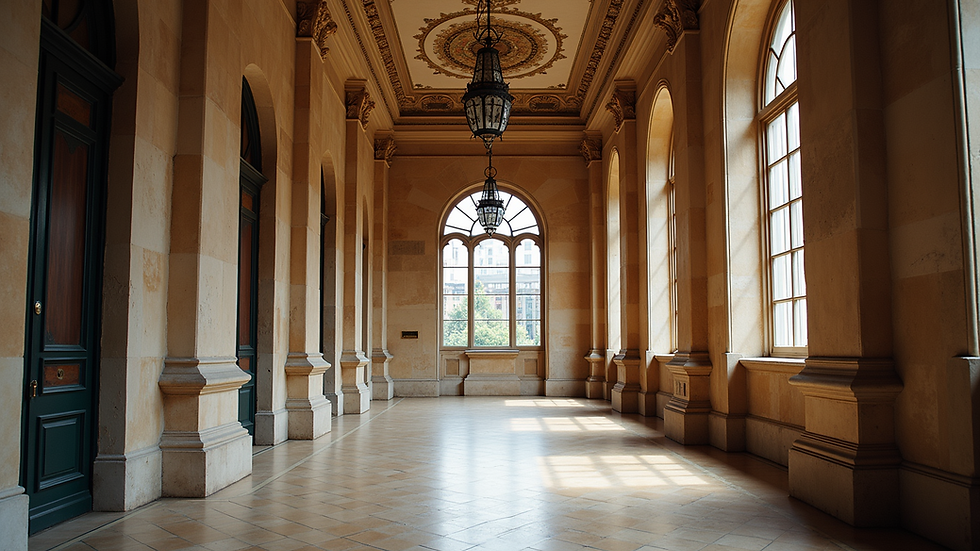 Eye-level view of a beautifully restored historic building with intricate details