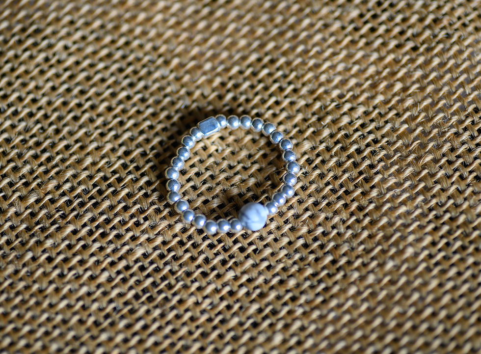 Thumbnail: BAGUE ELASTIQUE ARGENT PIERRE NATURELLE -Perle- Choix- Elastique- Fine -Pierre