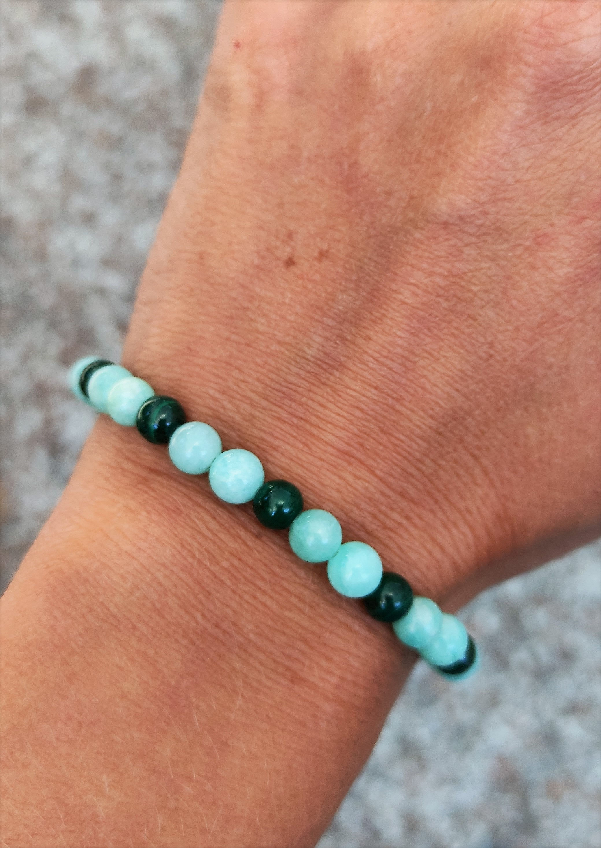 BRACELET AMAZONITE MALACHITE - Fin - Elastique - Fait main - Vert - 6mm-Flexible