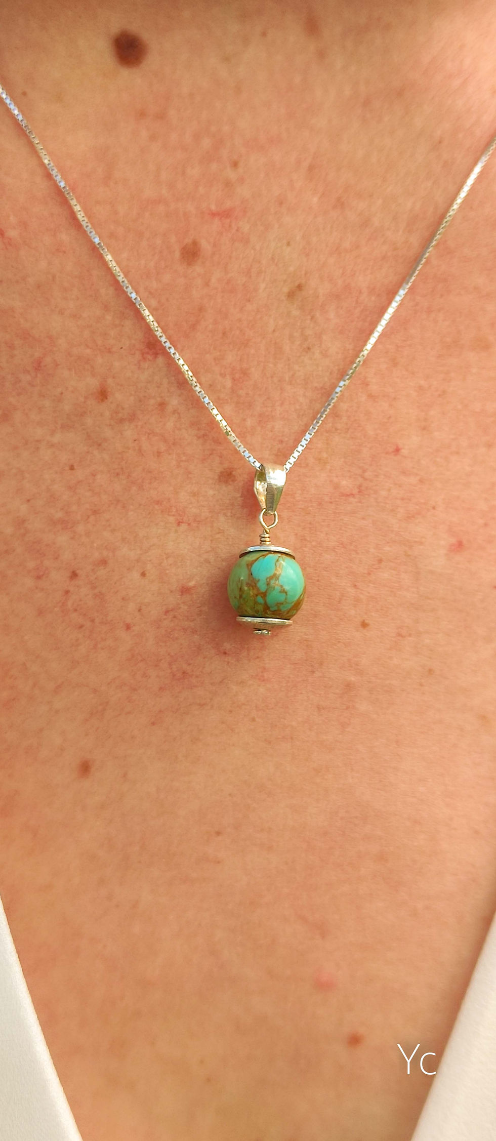 Thumbnail: Collier perle turquoise véritable argent fait main