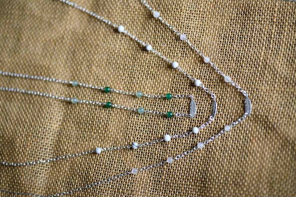 Miniature : RAS DE COU PLUME - PIERRE NATURELLE -  ARGENT - Collier - Fin - Ange - Fait main