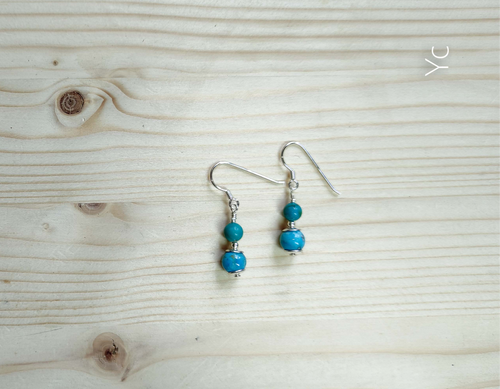 Boucles D'oreilles Pendantes En Turquoise Véritable Montée Sur Argent 925 - Modèle Dormeuses - Occasion