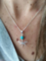 Collier libellule argent et pierre naturelle amazonite fait main