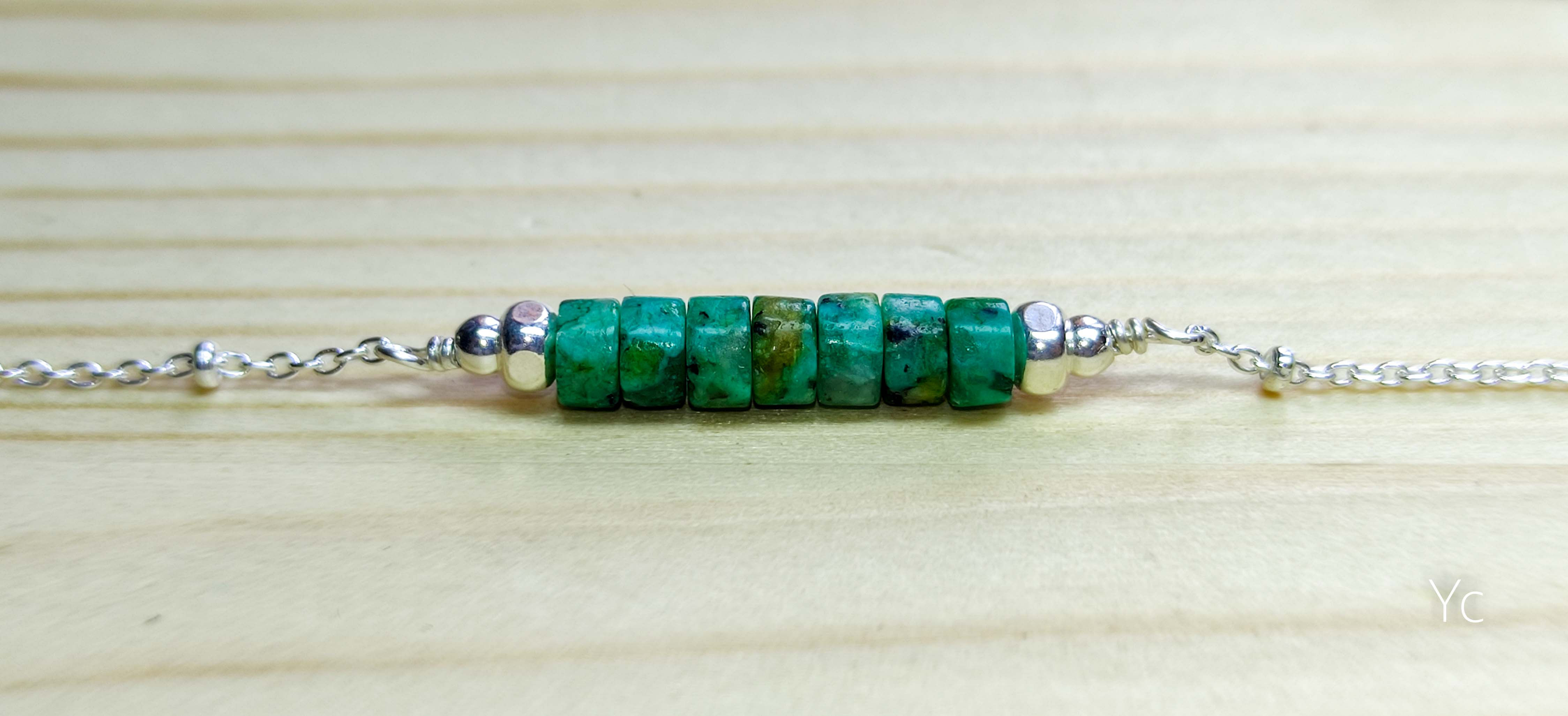 BRACELET TURQUOISE ARGENT - RONDELLE - Heishi- Vrai- Fin- Discret- Fait main- Yc