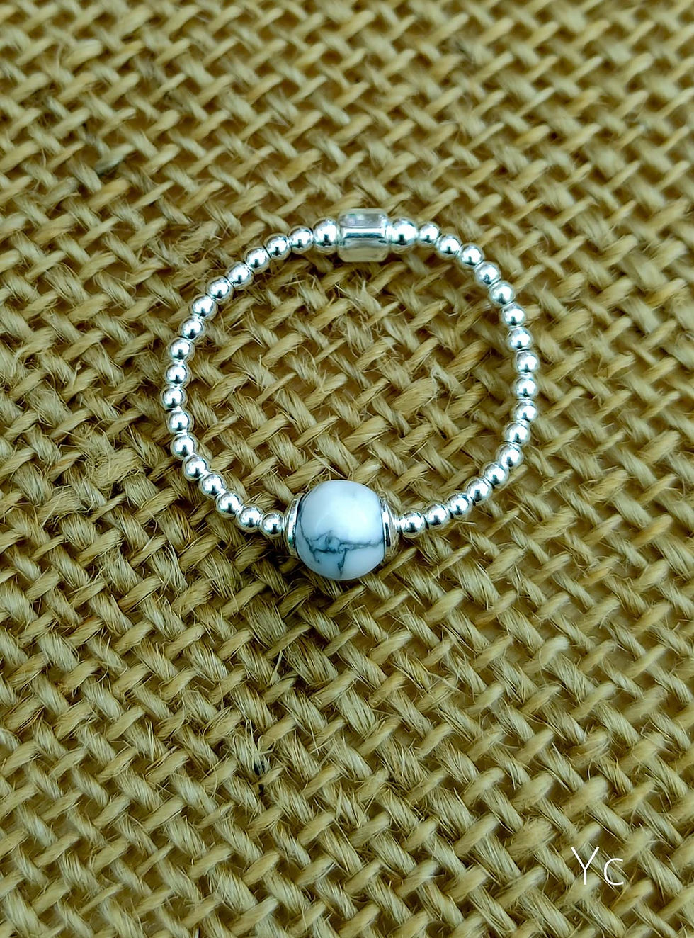 Thumbnail: BAGUE ELASTIQUE ARGENT Malachite - Pierre Naturelle - Perle - Choix - Elastique