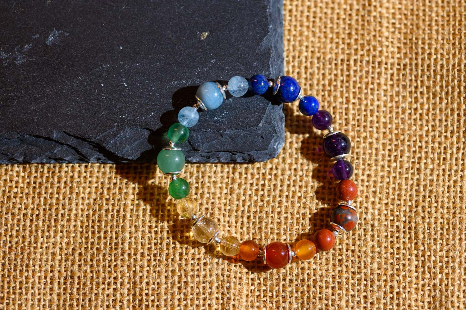 BRACELET CHAKRAS ARGENT, PIERRE VERITABLE, Fait main, France, Multi couleur, Yc