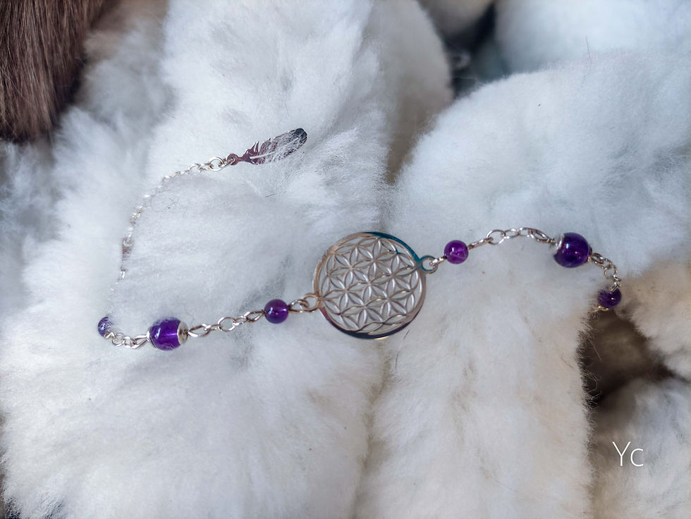 Miniature : BRACELET FLEUR DE VIE ARGENT - Pierre naturelle - Energie- Géometrie Sacré