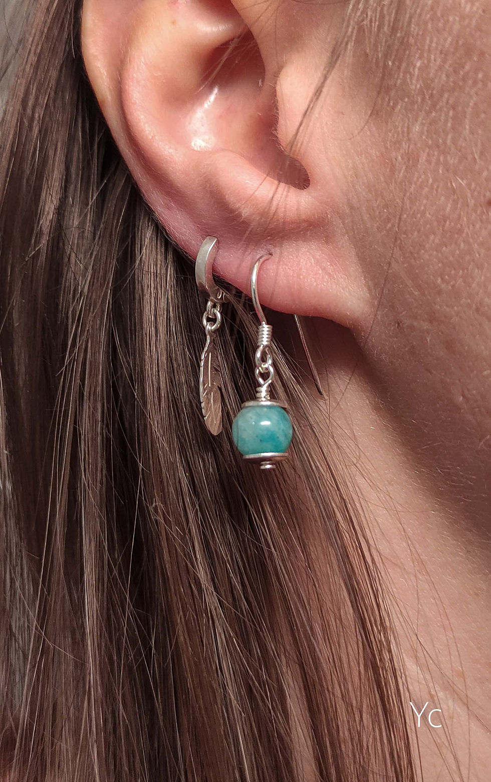 BOUCLE D'OREILLE PIERRE Naturelle - Argent  Simple- Discret- Unique- Perle-Gemme