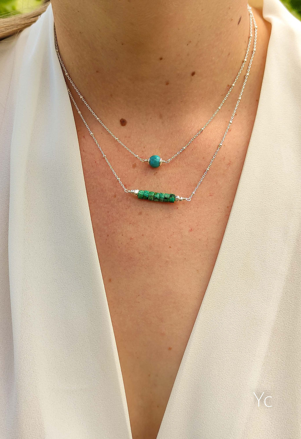 Thumbnail: COLLIER TURQUOISE KINGMAN ARGENT - Véritable - Bleu - Protection - Amulette - Yc