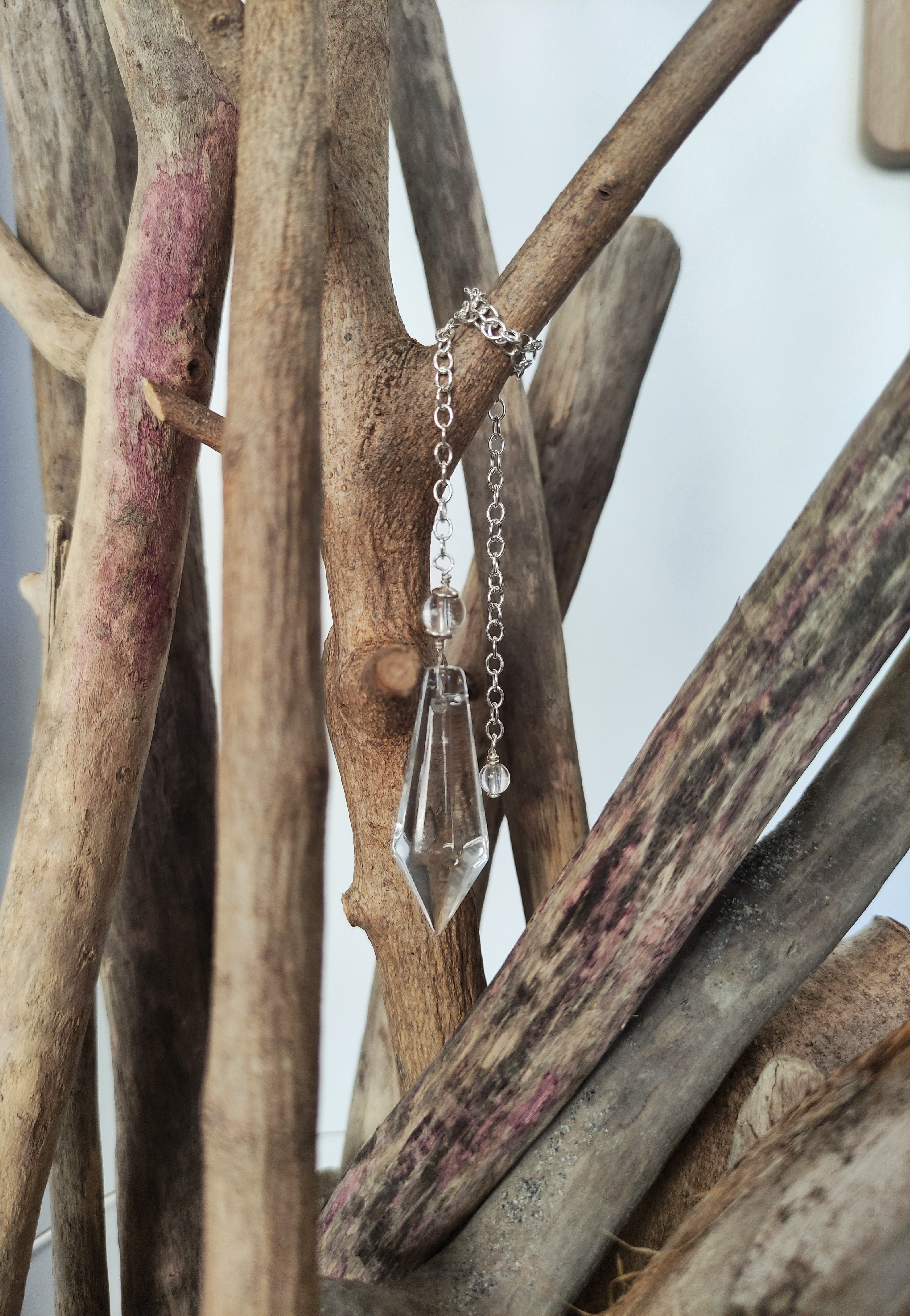 PENDULE CRISTAL de Roche, ARGENT, Fait main, Pampille, Verre, Guidance, Qualité