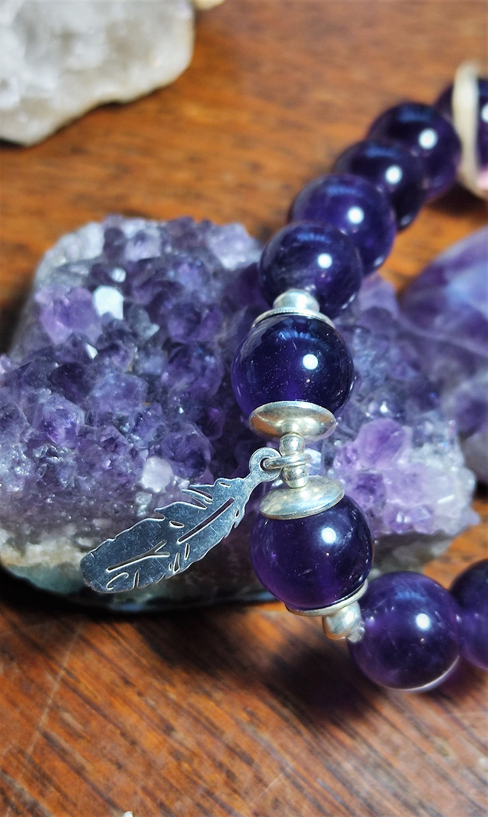 Thumbnail: Bracelet améthyste élastique argent preotection fait main