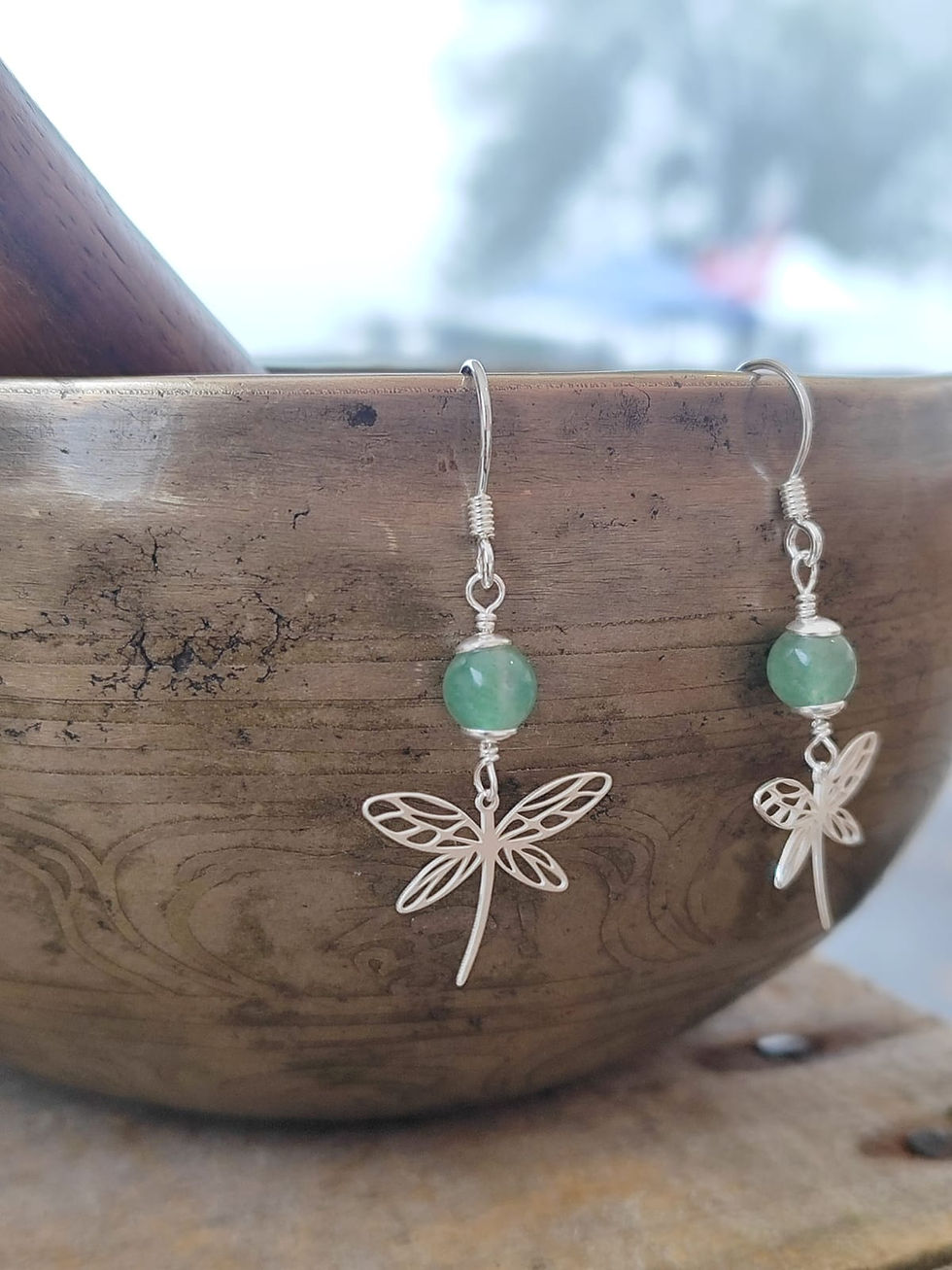 Miniature : BOUCLE D'OREILLE LIBELULE AMAZONITE - Argent - Pierre naturelle - Fait main