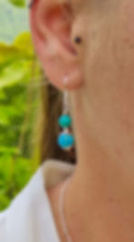 Boucle d'oreille turquoise véritable argent fait main protection
