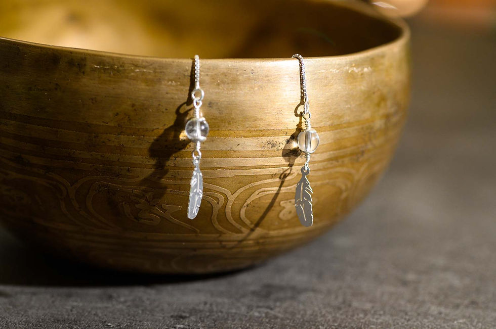 Thumbnail: BOUCLE D'OREILLE PENDANTE PLUME ARGENT HOWLITE Blanche- Ange Gardien - Fait main