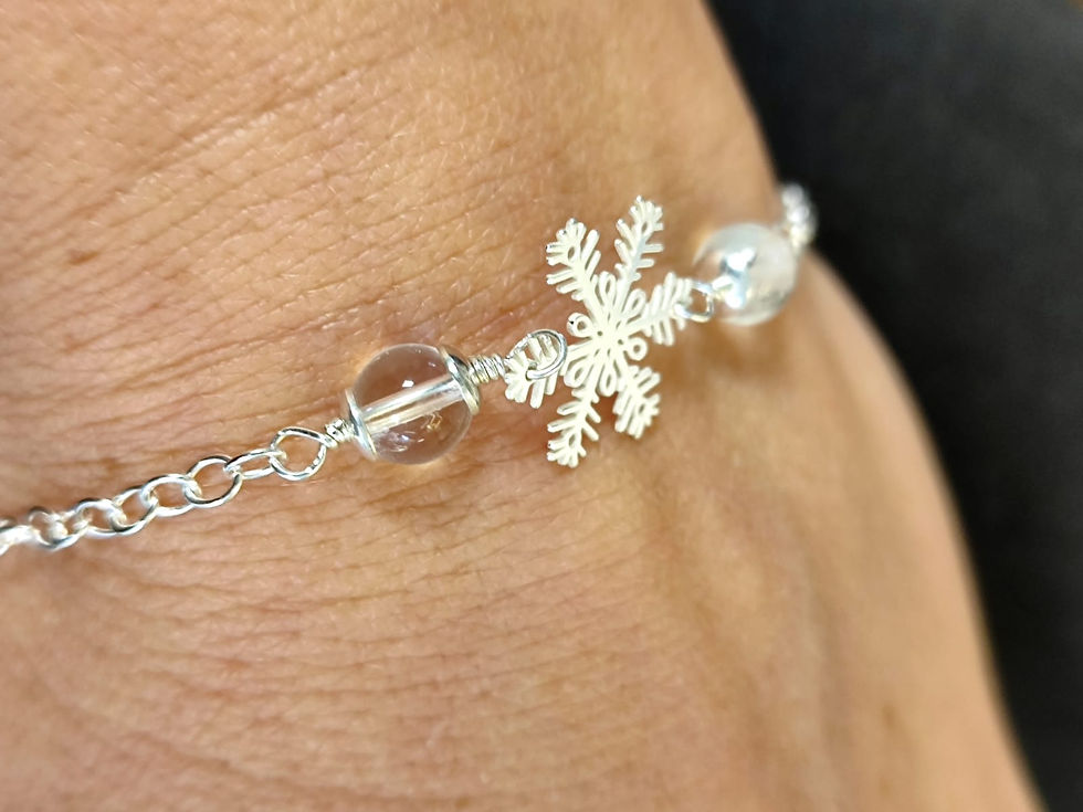 Bracelet flocon de neige argent fait main cristal de roche