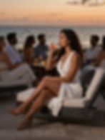 Woman drinking wine at the beach stock image