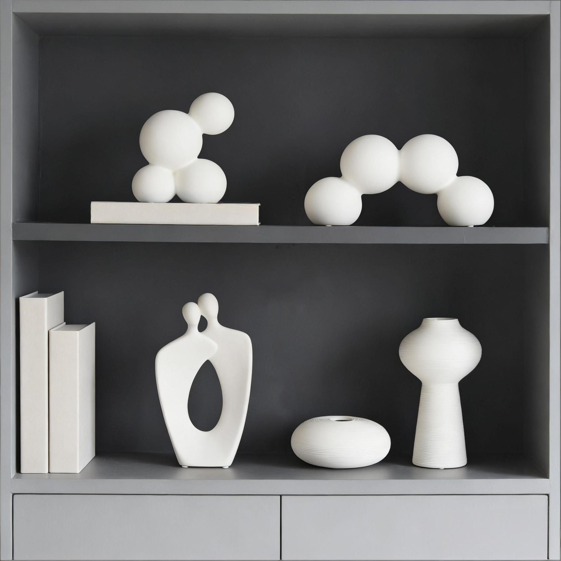 Modern White Geometric Spheres Desktop Ornament Abstract Ceramic Sculpture