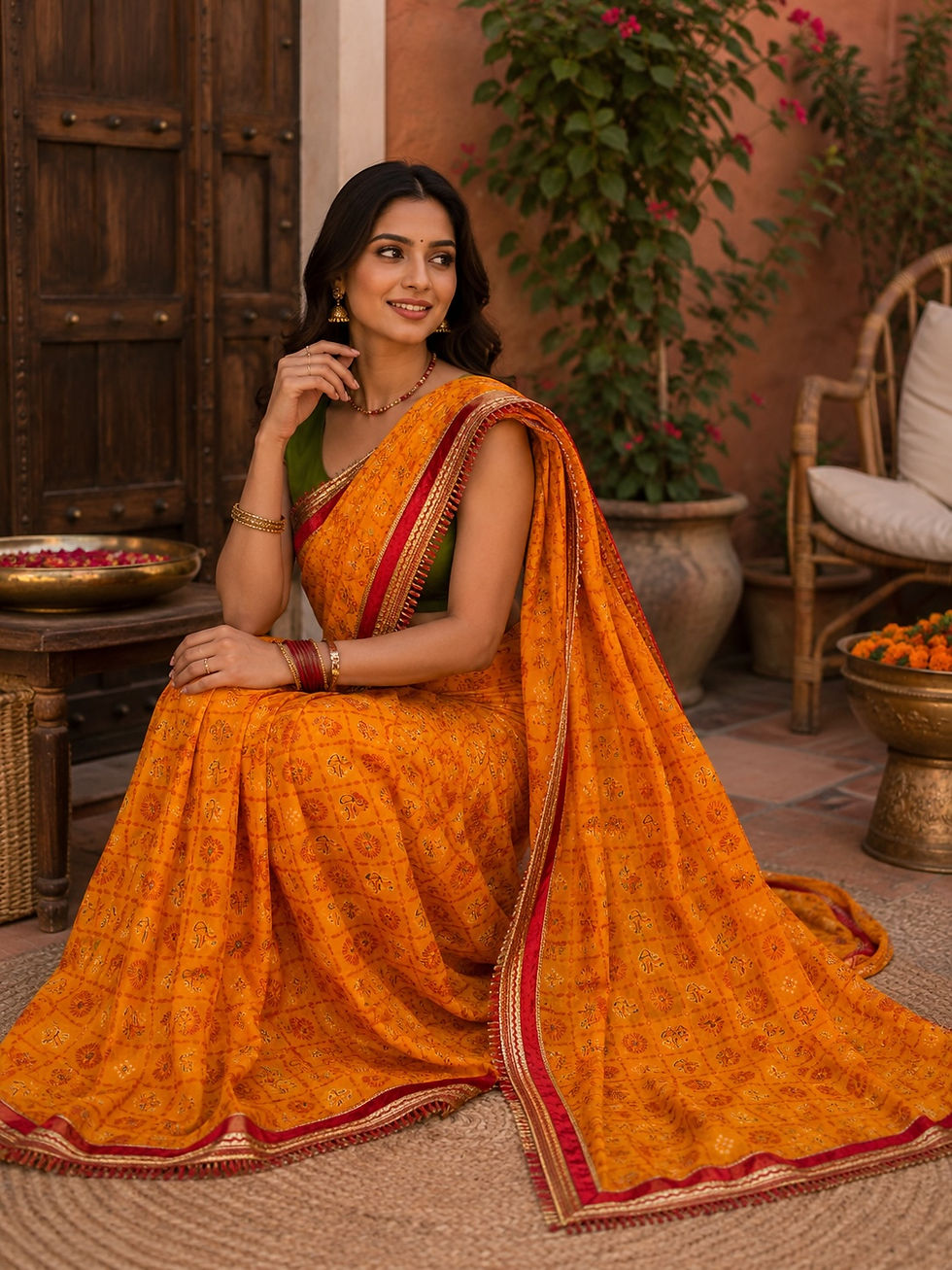 Woman in a red Chunari cotton malmal saree with motif design