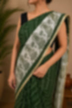 Olive Chunari Madhubani printed cotton malmal saree