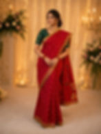 Woman in Red Chunari Cotton Malmal Saree with ethnic motif