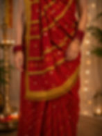 Red Chunari cotton malmal saree with printed ethnic motifs