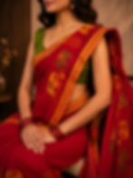 Red chunari cotton malmal saree with ethnic motif design