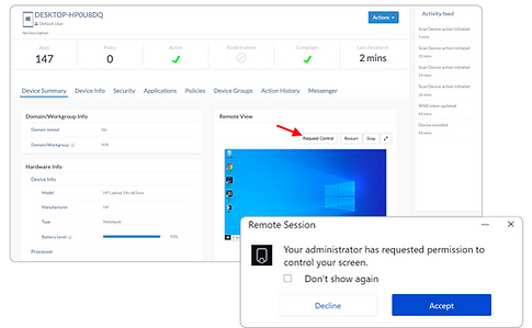 Hexnode MDM Dashboard - Remote Control