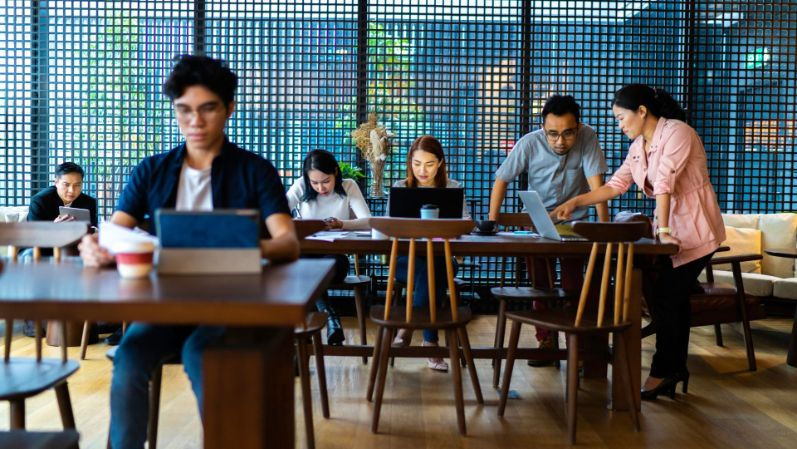 people working in a co-working space