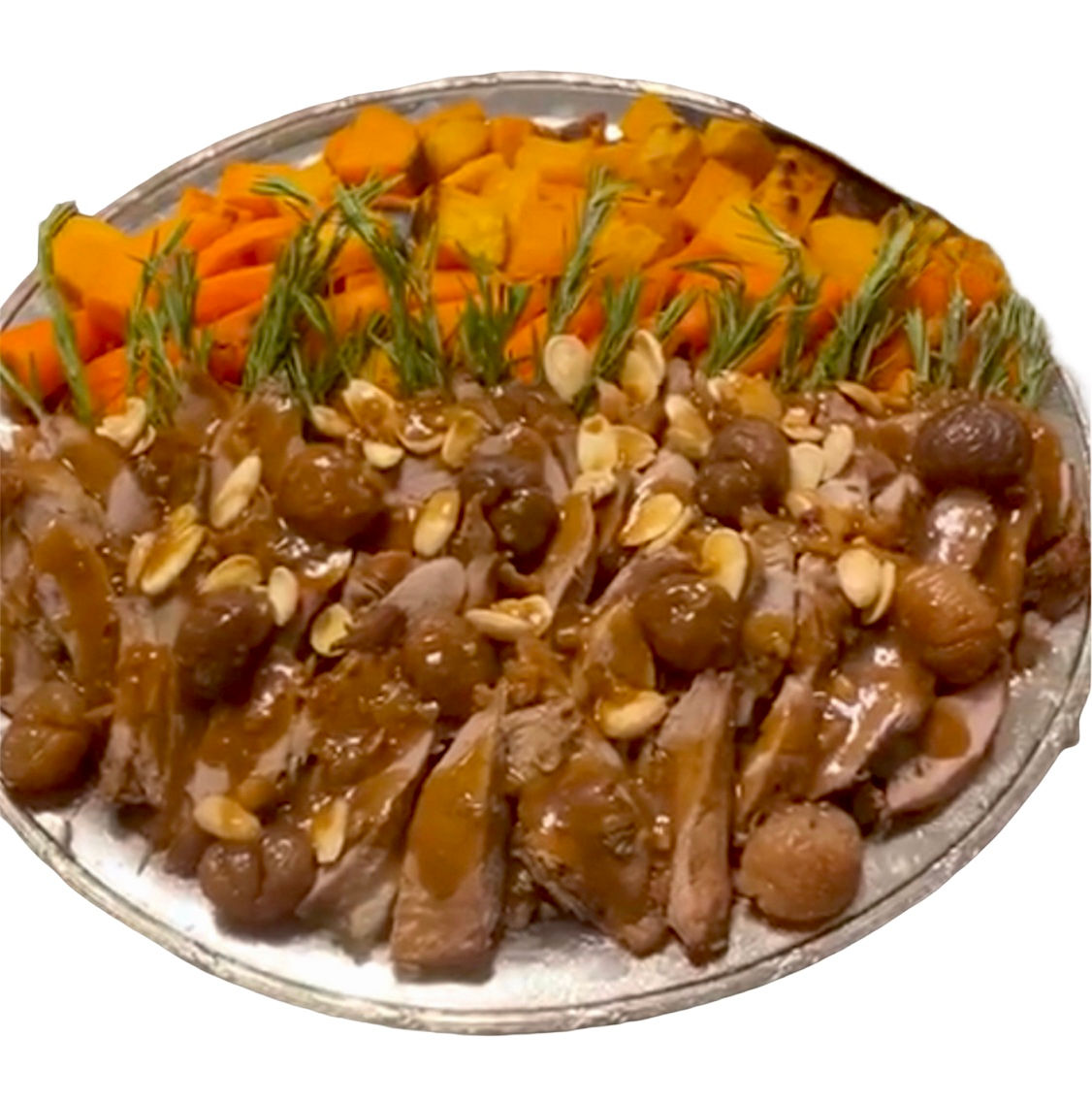 Roasted Duck with Marron Silver Platter