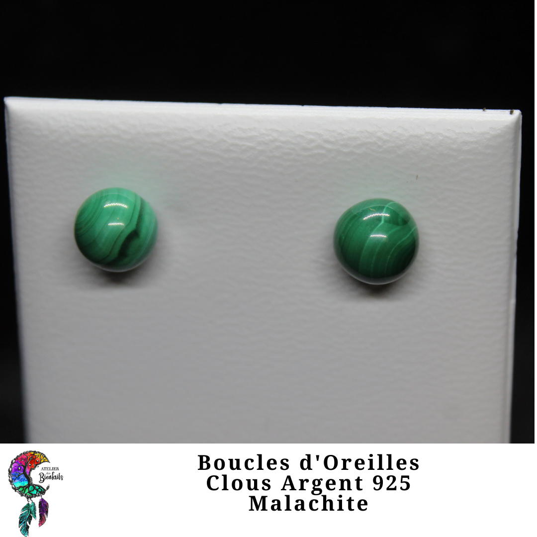 Boucles d’oreillesClous Malachite Argent