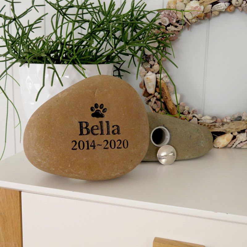 Tumbled Riverstone Pet Memorial Large with Receptacle