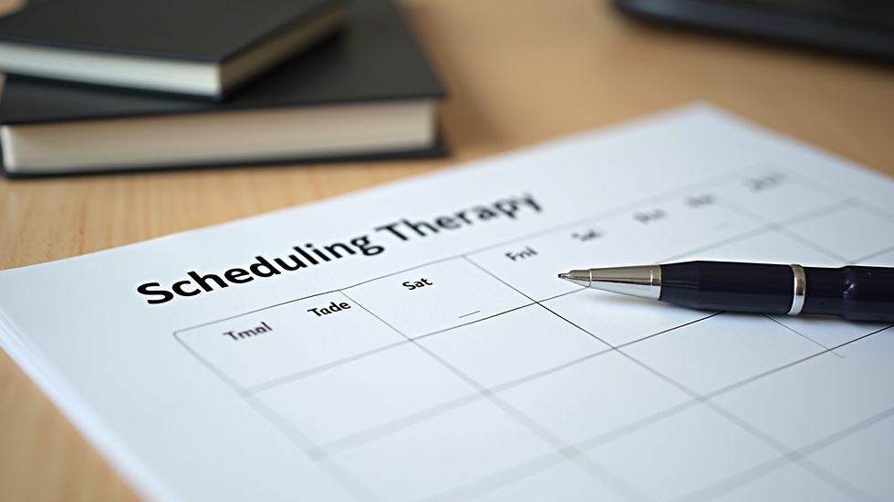 Close-up view of a calendar and a pen on a desk, symbolizing scheduling therapy sessions