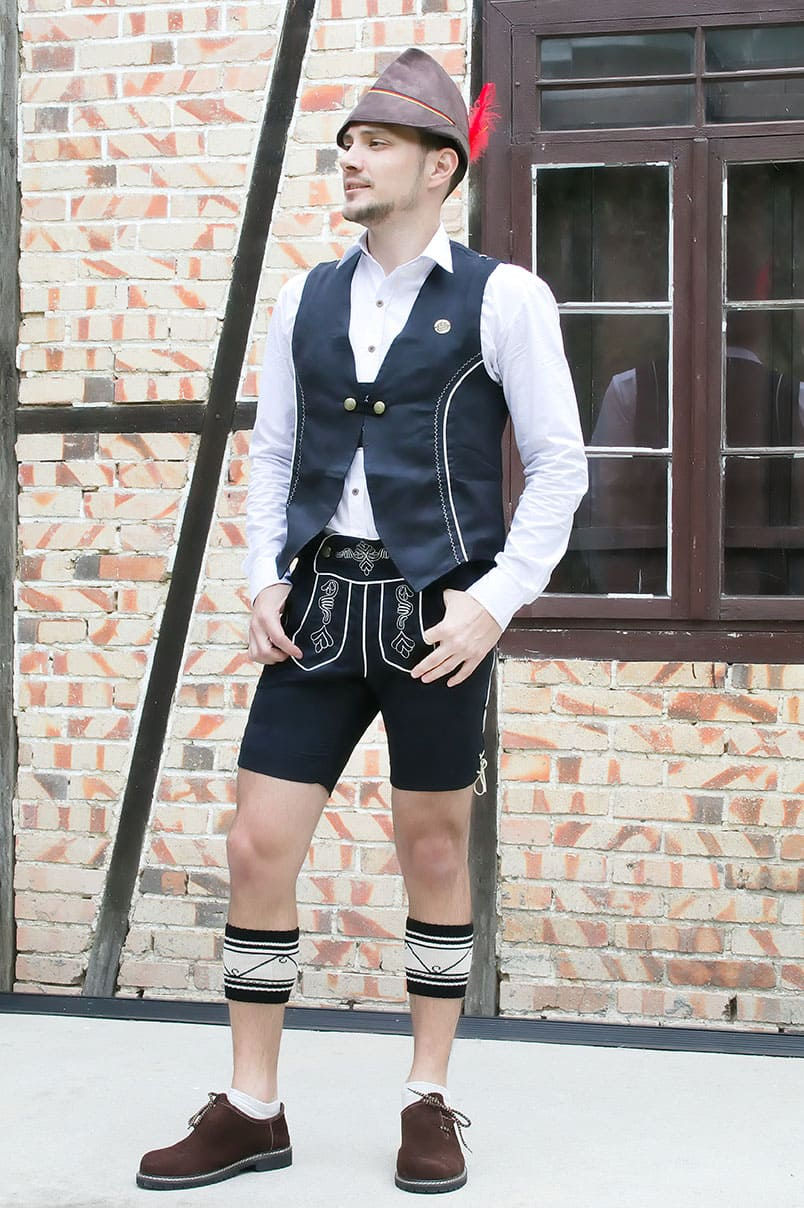 Miniatura: Traje Alemão Masculino Curto (Jardineira) - Preto