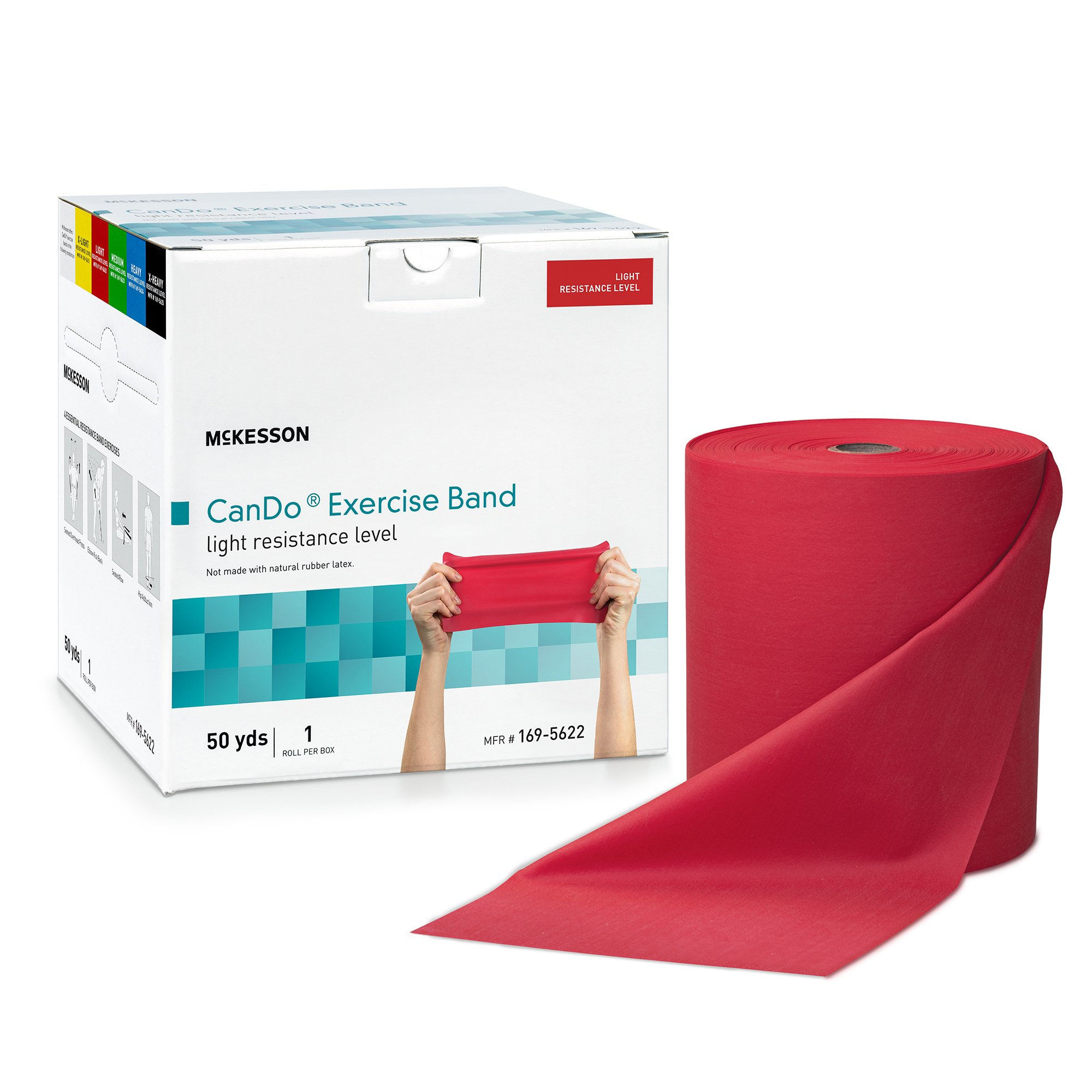 McKesson CanDo® Exercise Light Resistance Band, Red, 5 Inch x 50 Yard