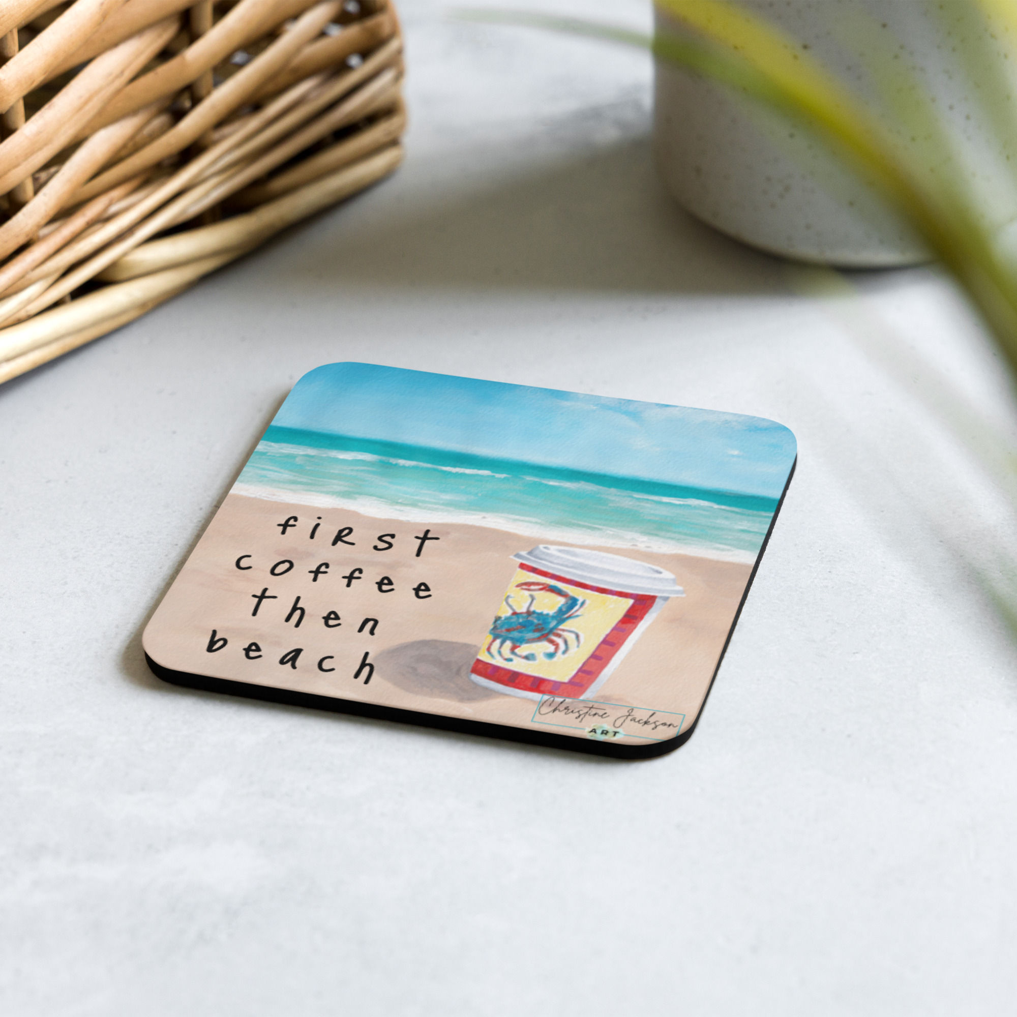 First Coffee then Beach Coaster