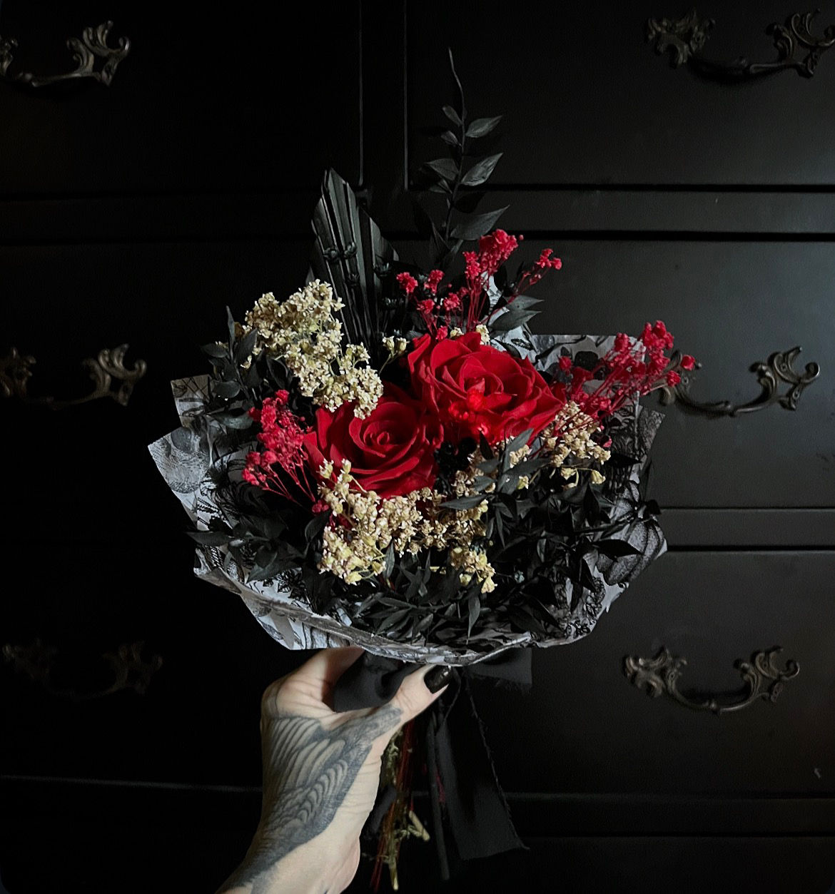 Two Red Preserved Roses Bouquet