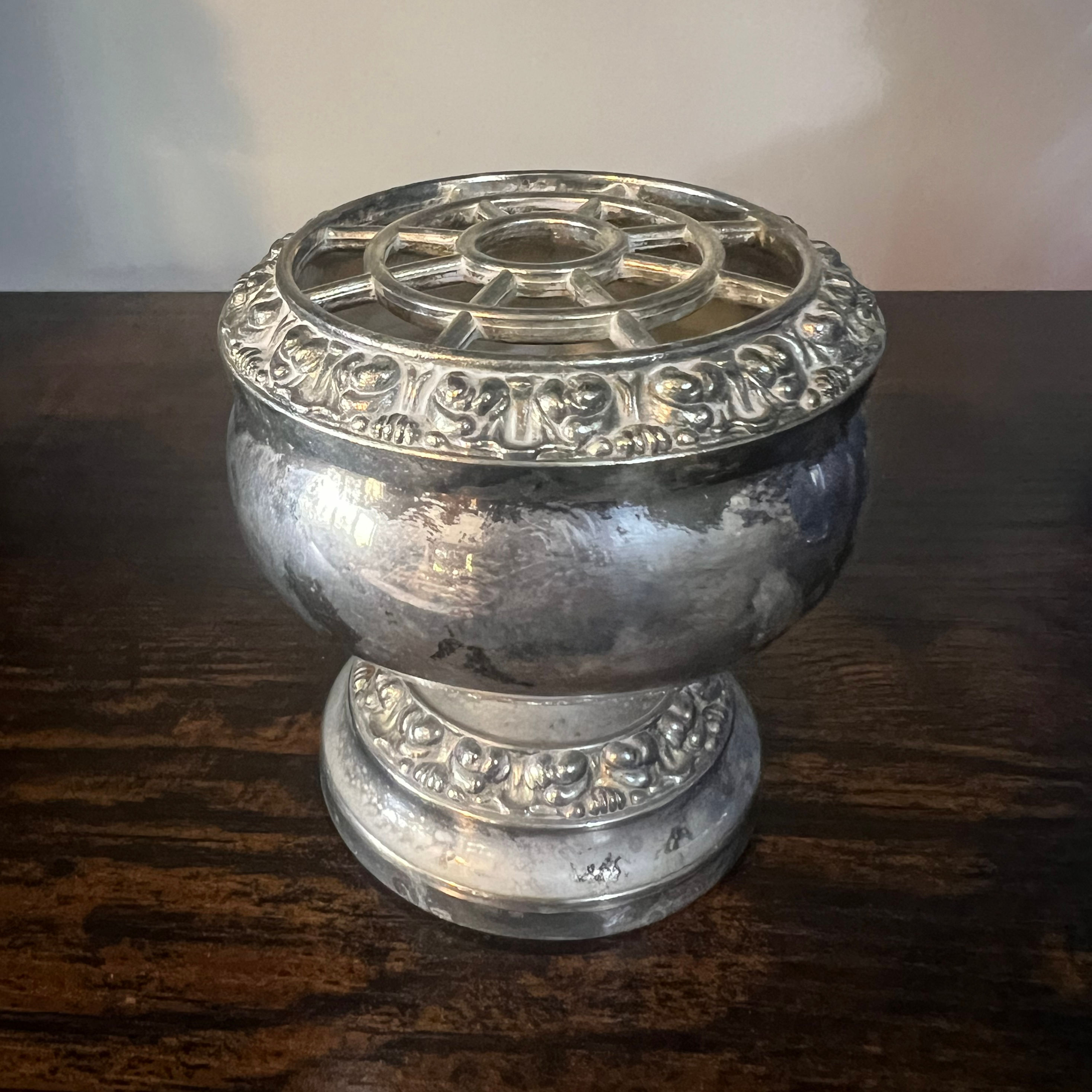Silver Plated Vase with Frog