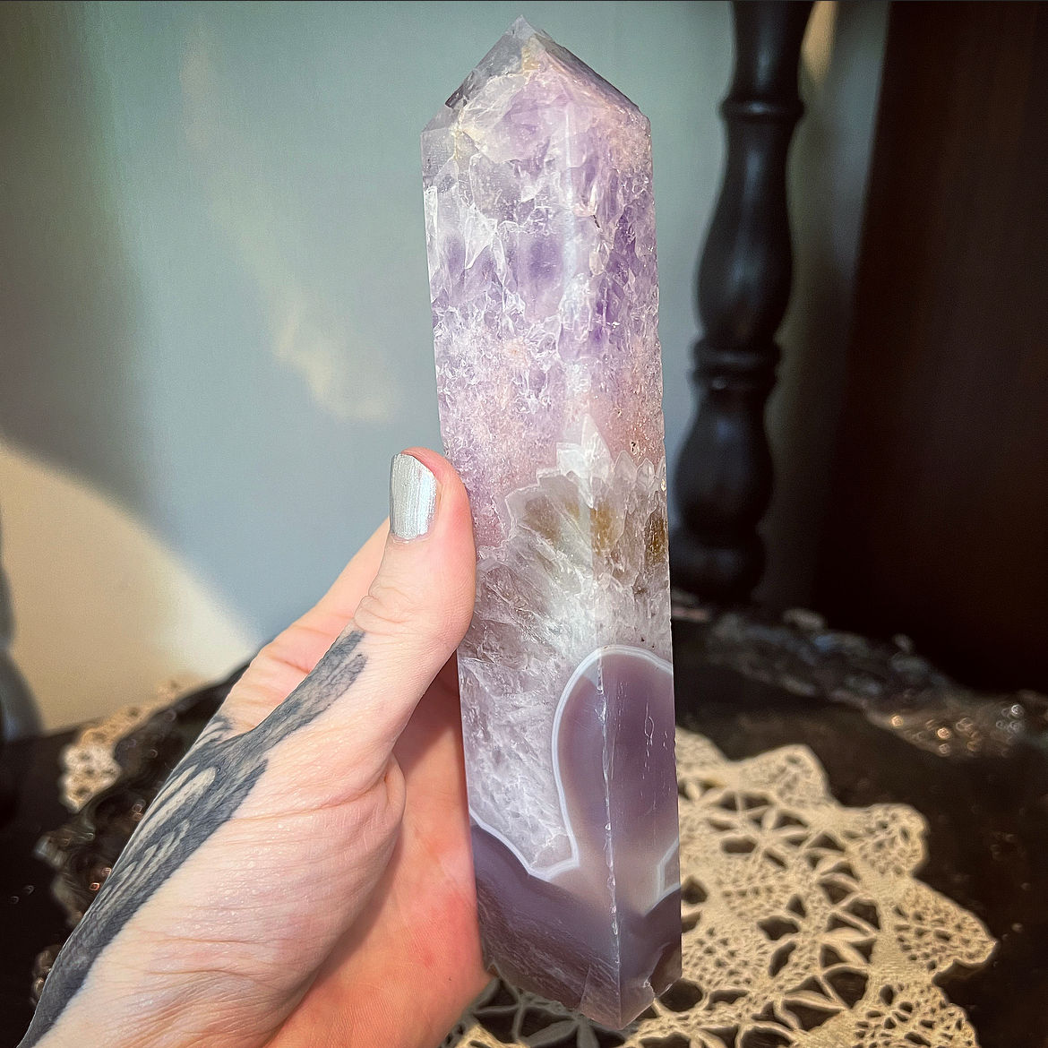 Blue Lace Agate with Pink Amethyst & Citrine