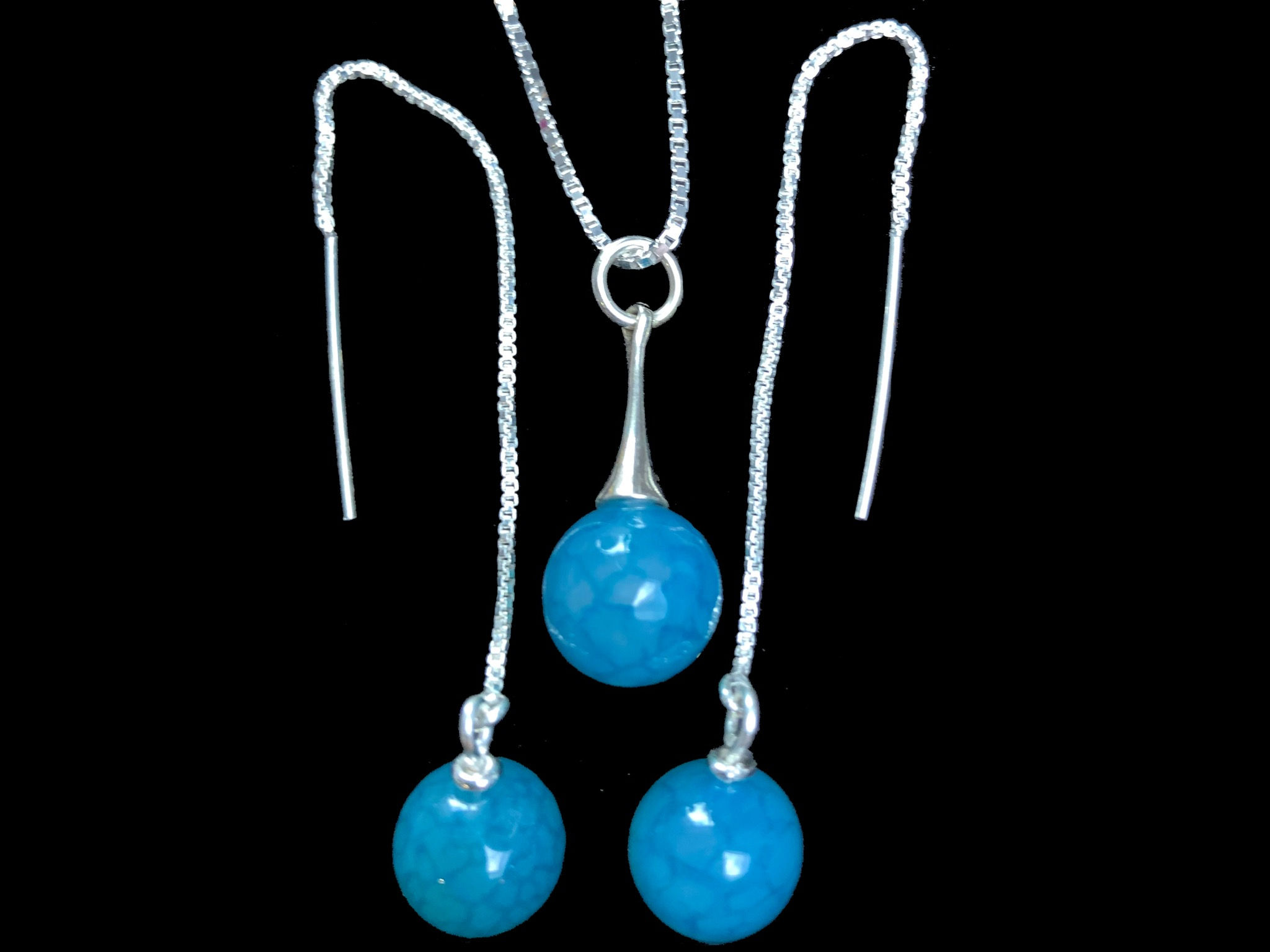 Set met zeegroene agaat  threader oorbellen  en hanger