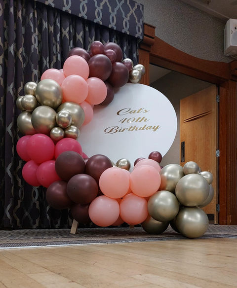 Balloon garland backdrop, 'Thank you for 50 years!'