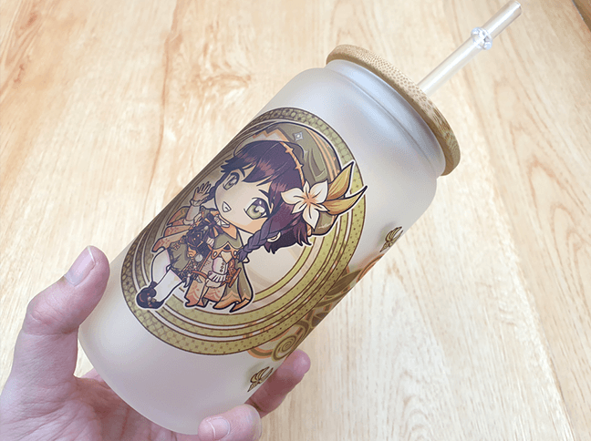 Thumbnail: Venti Frosted Glass Can with Bamboo Lid and Straw