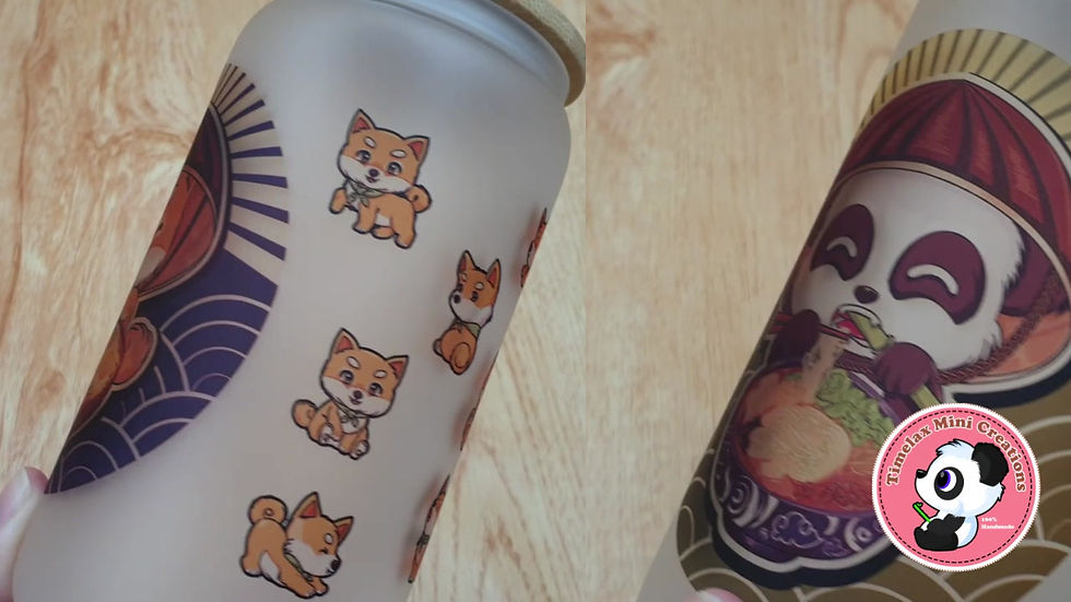 Thumbnail: Cute Shiba/Panda Ramen Frosted Glass Can with Bamboo Lid and Straw