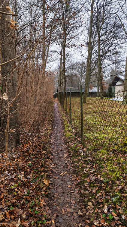 Der Pfad führt immer am Zaun entlang.