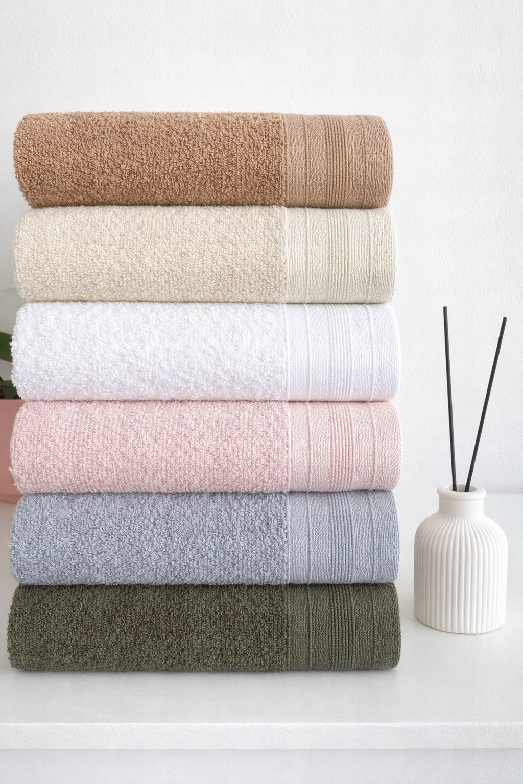 Eco-friendly 6'lı 50x80 Pamuklu El Yüz Havlusu (Haki, Açık Gri, Pembe, Beyaz