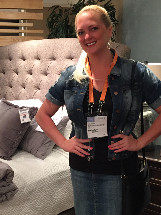 Emily Cameron at a home furnishings market showroom