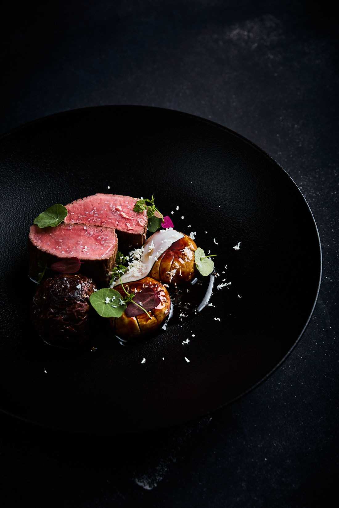 Plated main course with garnish