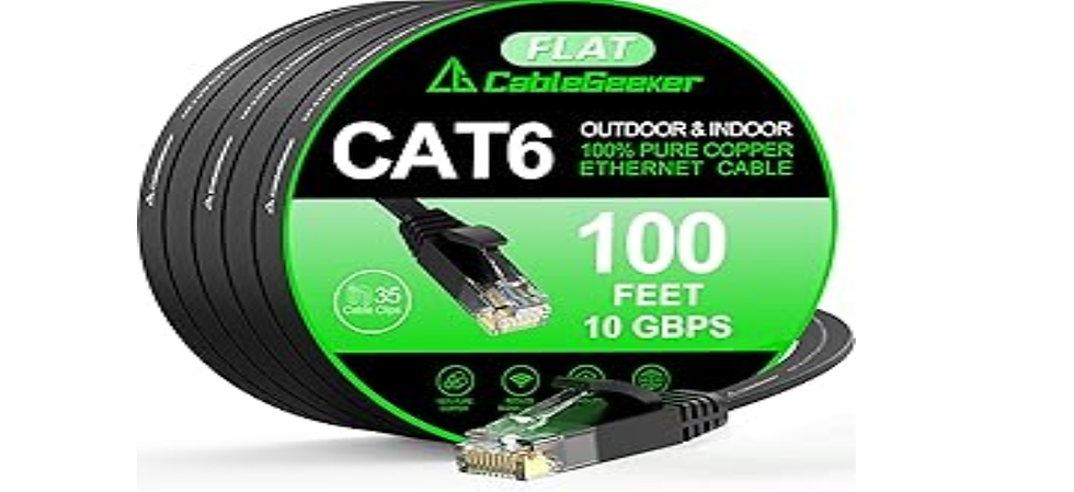 Close-up view of a Cat 6 Ethernet cable plugged into a router