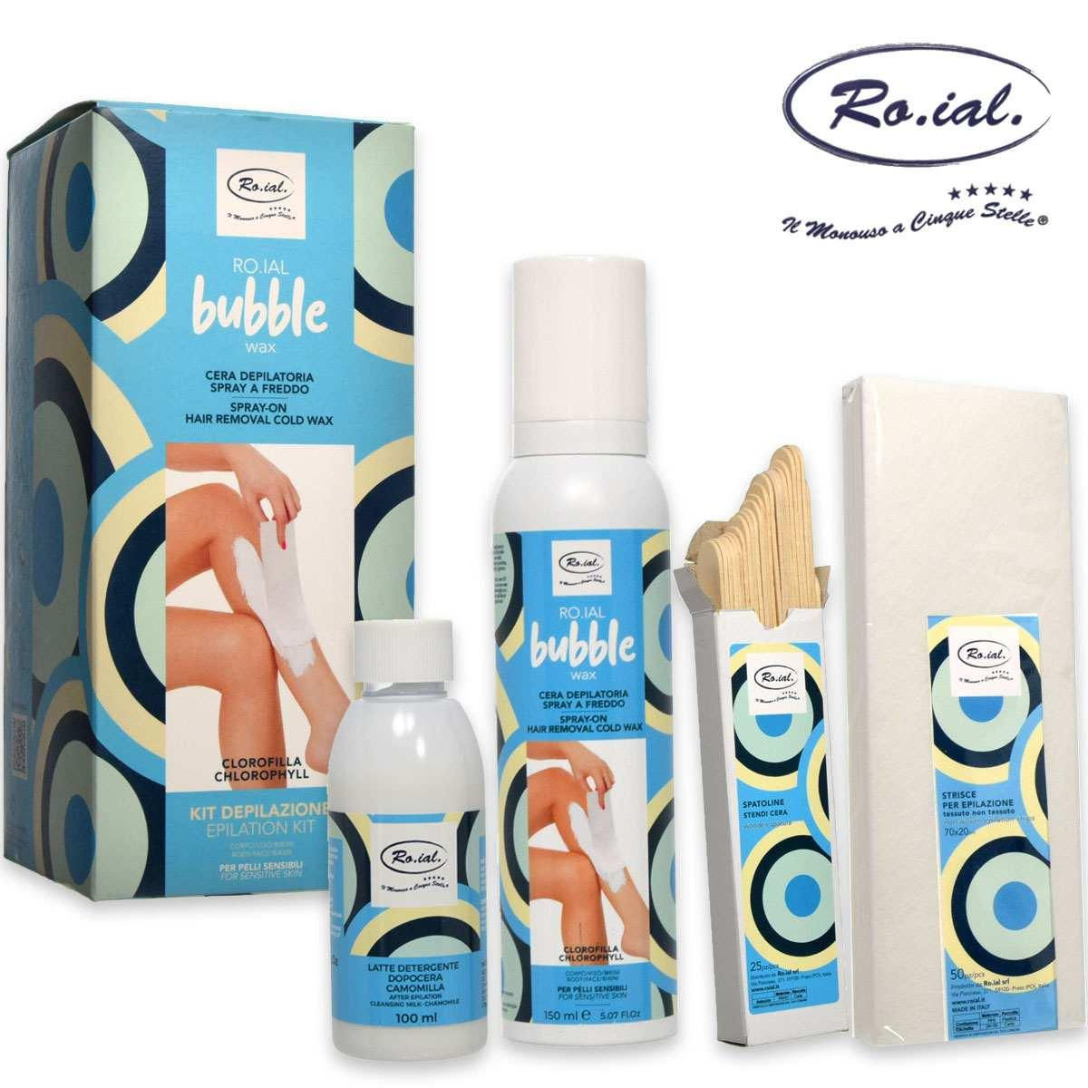 ROIAL BUBBLE WAX Kit Depilazione Cera Depilatoria Spray a Freddo Pelli Sensibili